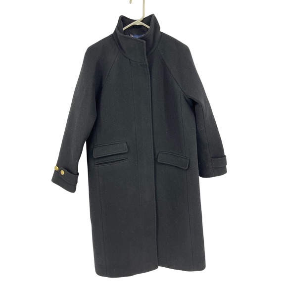 J.Crew Black Stadium Cloth Wool Cocoon Coat Italian Fabric Gold Buttons Size 2 - Picture 2 of 10